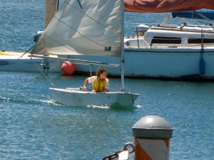 Me actually sailing to the dock